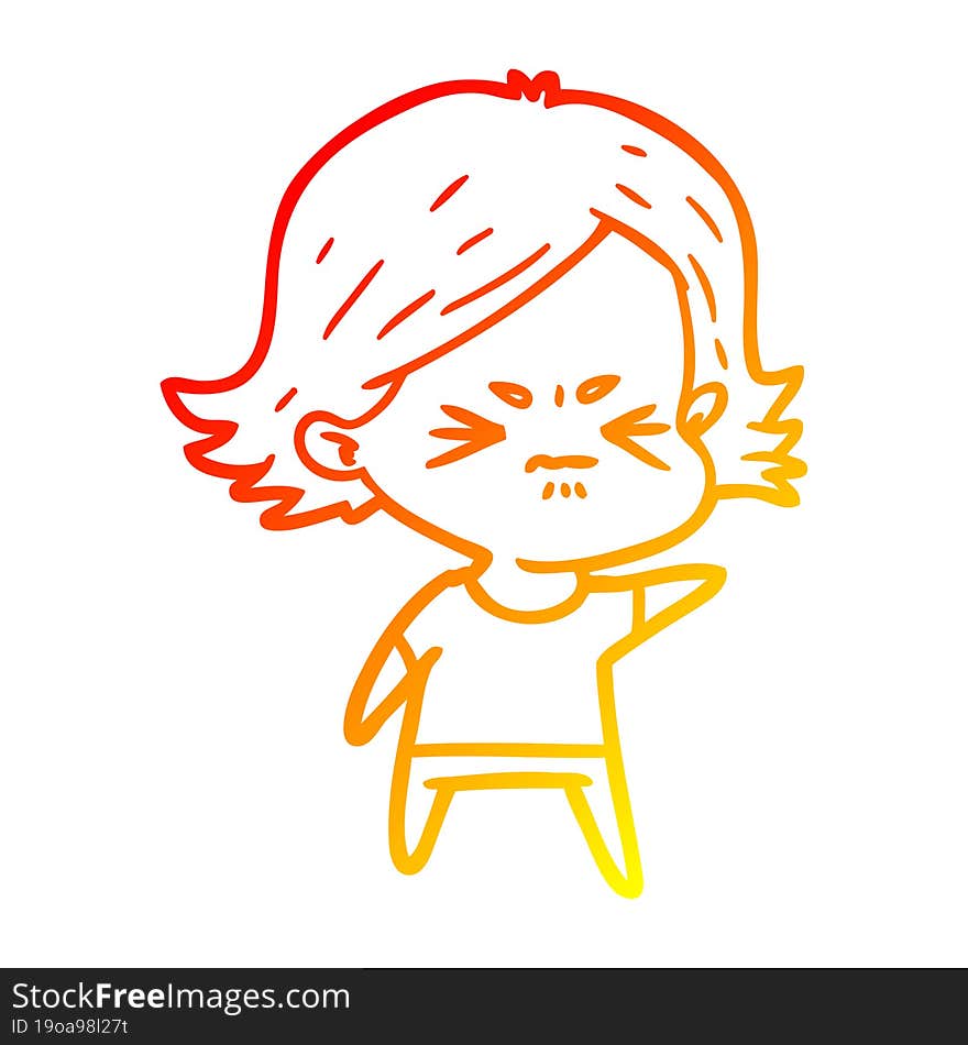 warm gradient line drawing of a cartoon angry girl