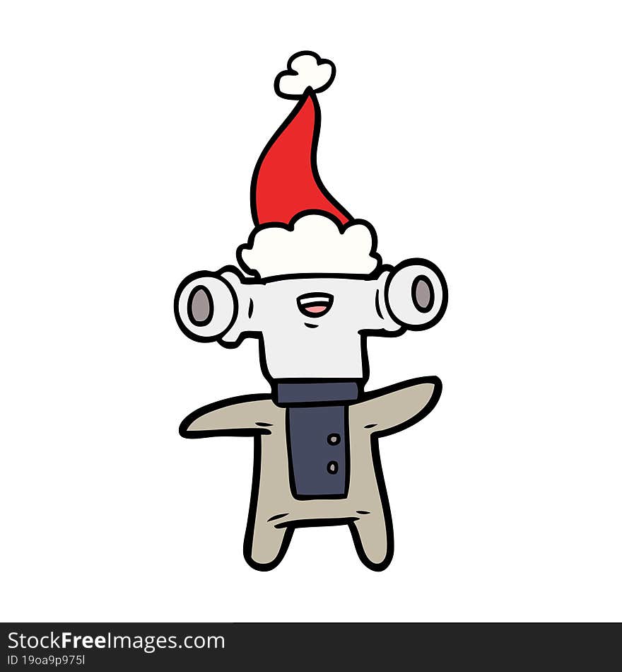 friendly hand drawn line drawing of a alien wearing santa hat. friendly hand drawn line drawing of a alien wearing santa hat