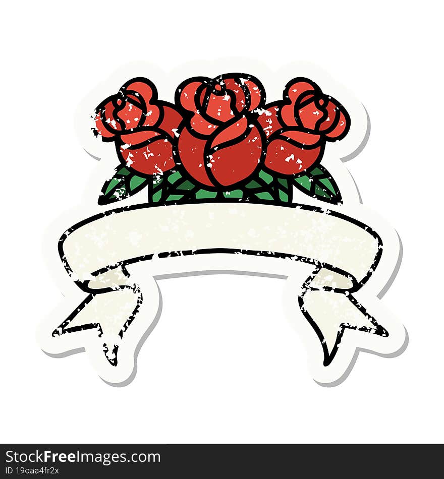 Grunge Sticker With Banner Of A Bouquet Of Flowers