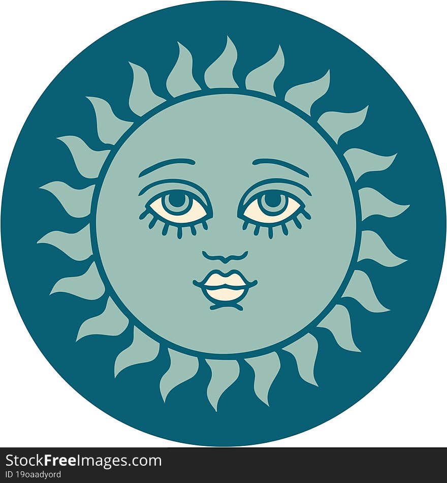 Tattoo Style Icon Of A Sun With Face