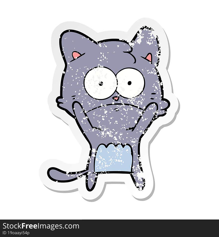 distressed sticker of a cartoon nervous cat