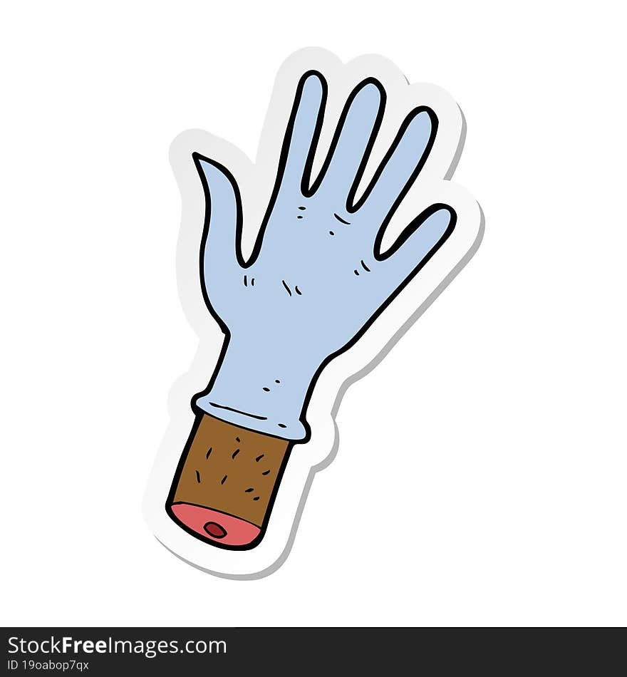 Sticker Of A Cartoon Hand With Rubber Glove