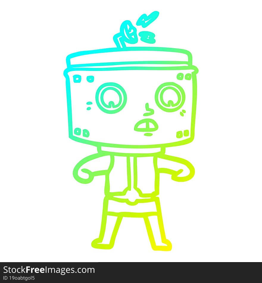 cold gradient line drawing of a cartoon robot