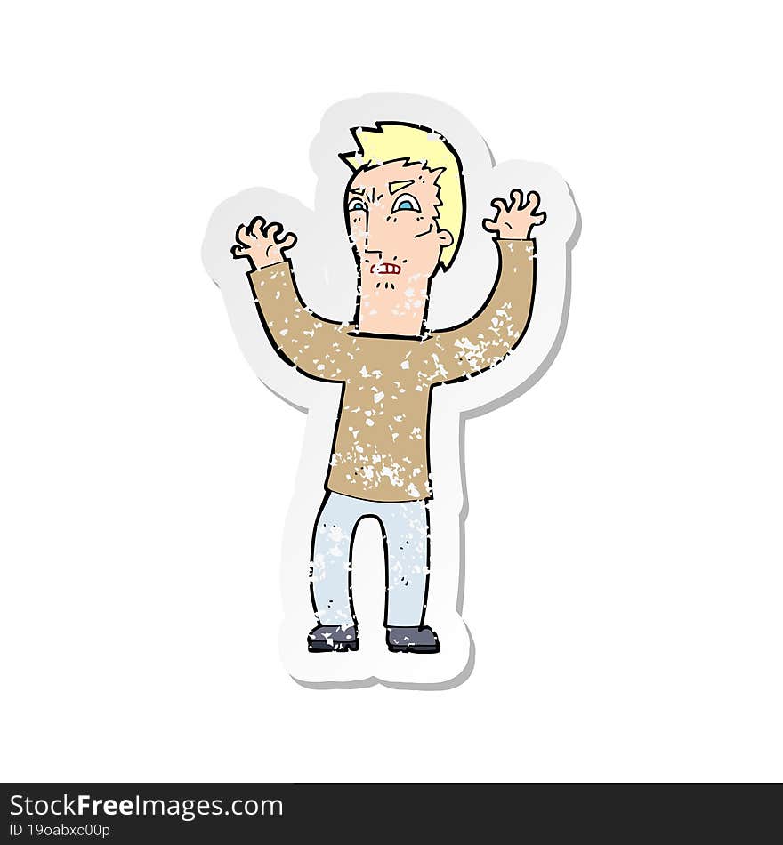 retro distressed sticker of a cartoon angry man