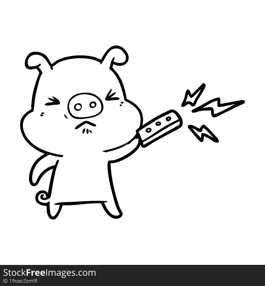 cartoon grumpy pig with remote control. cartoon grumpy pig with remote control