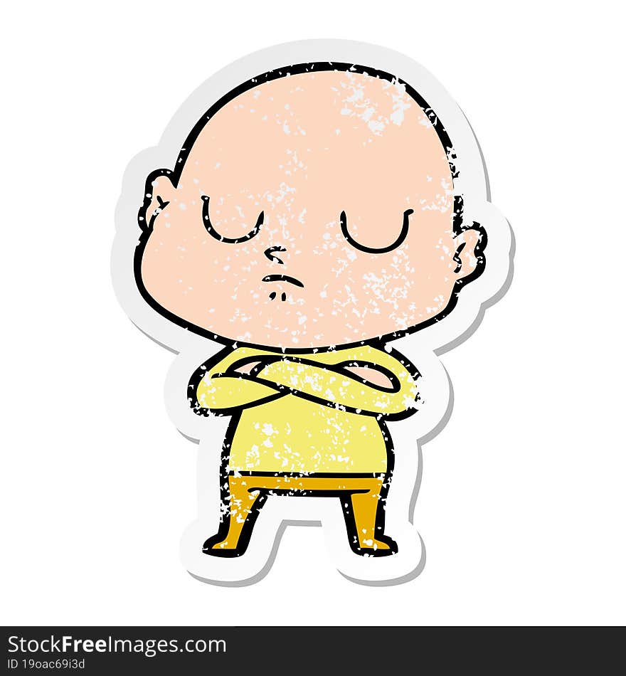 distressed sticker of a cartoon bald man