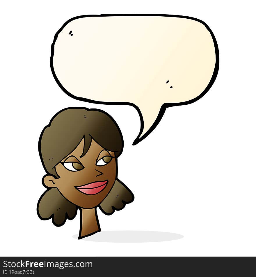 Cartoon Happy Female Face With Speech Bubble