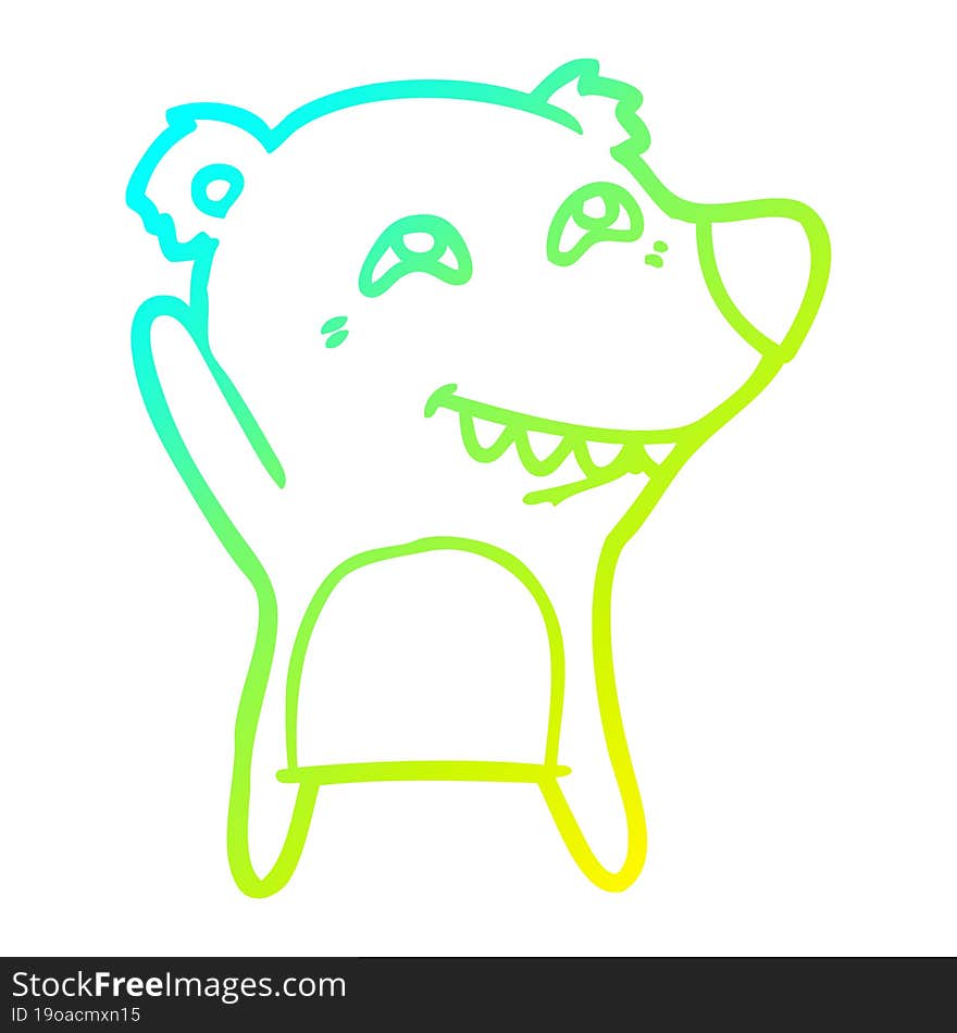 Cold Gradient Line Drawing Cartoon Bear Showing Teeth