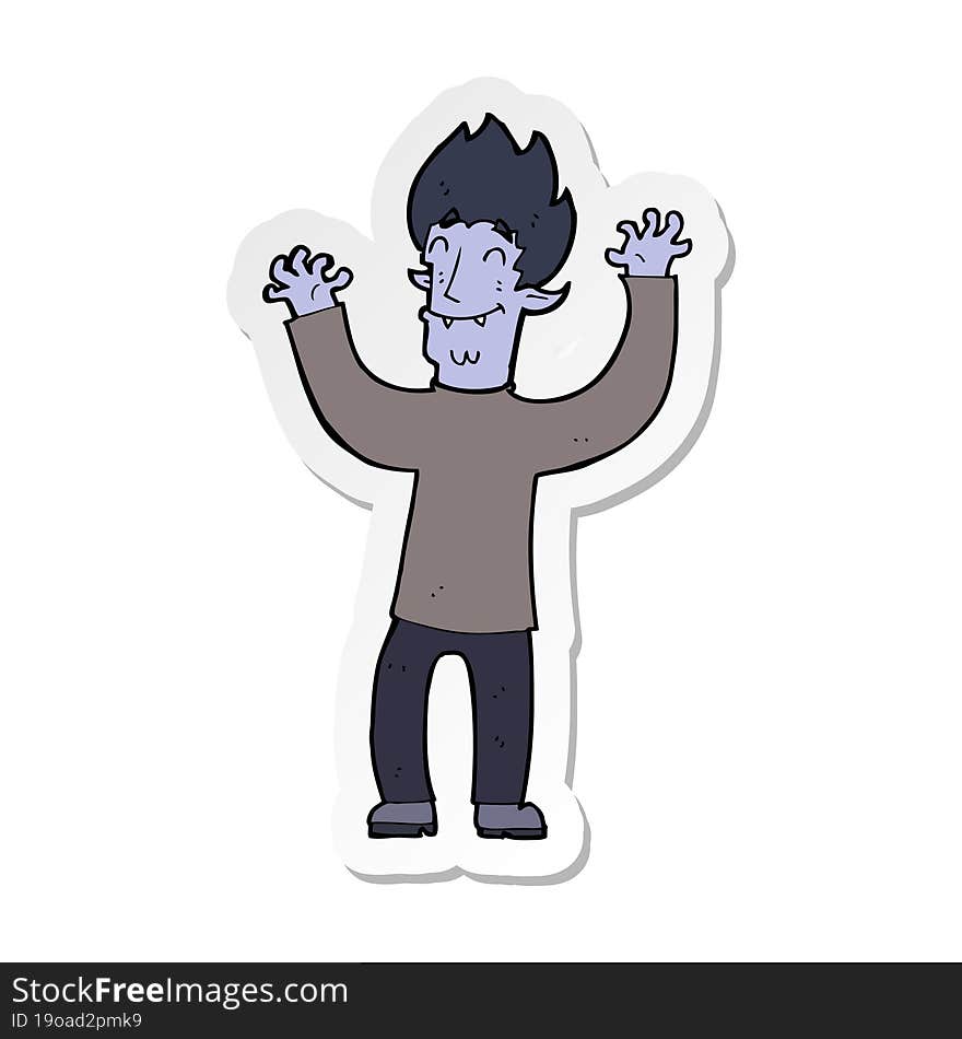 sticker of a cartoon happy vampire man