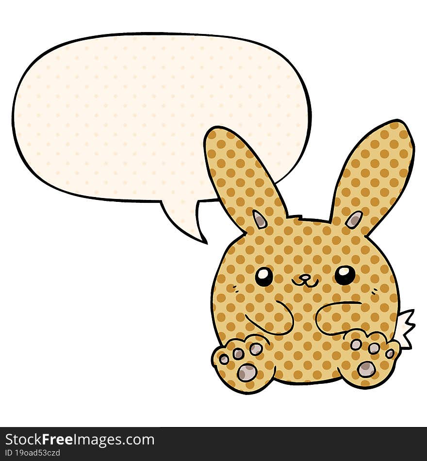 cartoon rabbit with speech bubble in comic book style