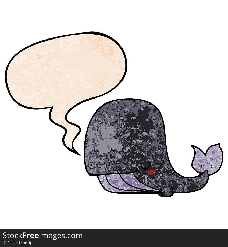 cartoon whale and speech bubble in retro texture style