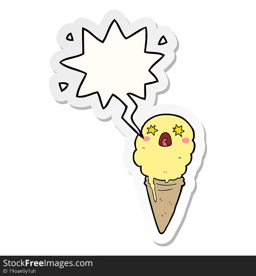 cartoon shocked ice cream with speech bubble sticker