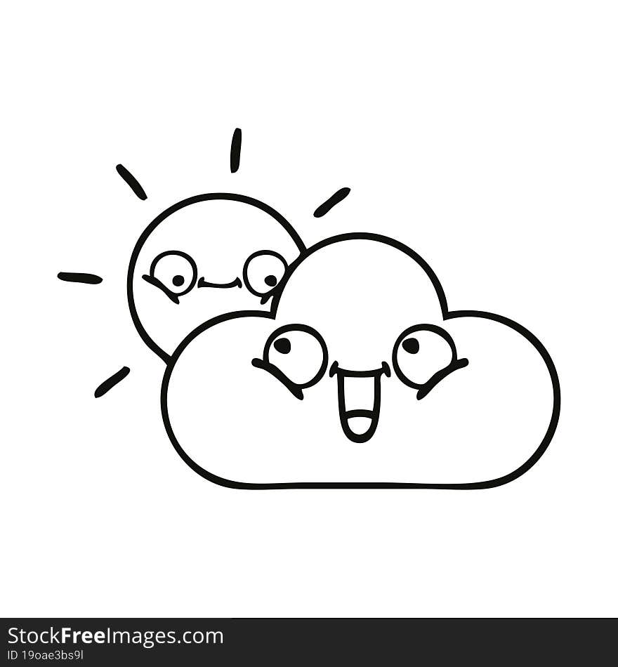 line drawing cartoon storm cloud and sun