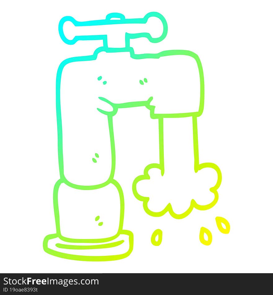 Cold Gradient Line Drawing Cartoon Running Faucet