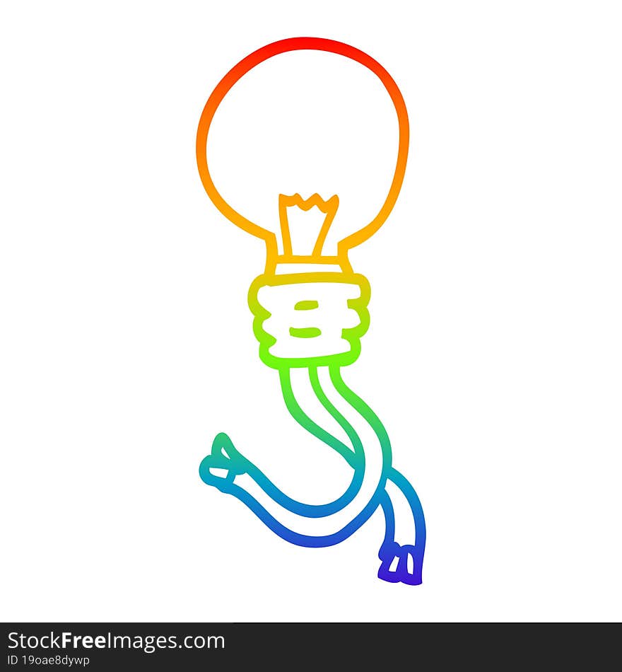 Rainbow Gradient Line Drawing Cartoon Glowing Light Bulb