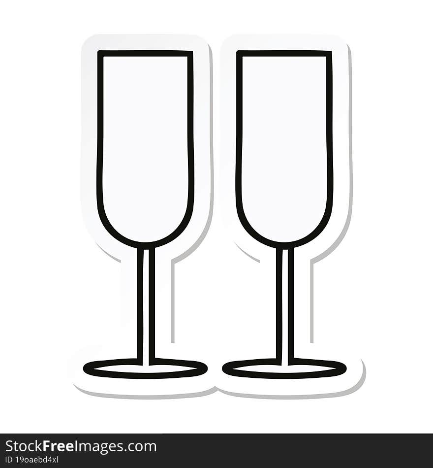 sticker of a cute cartoon champagne flutes