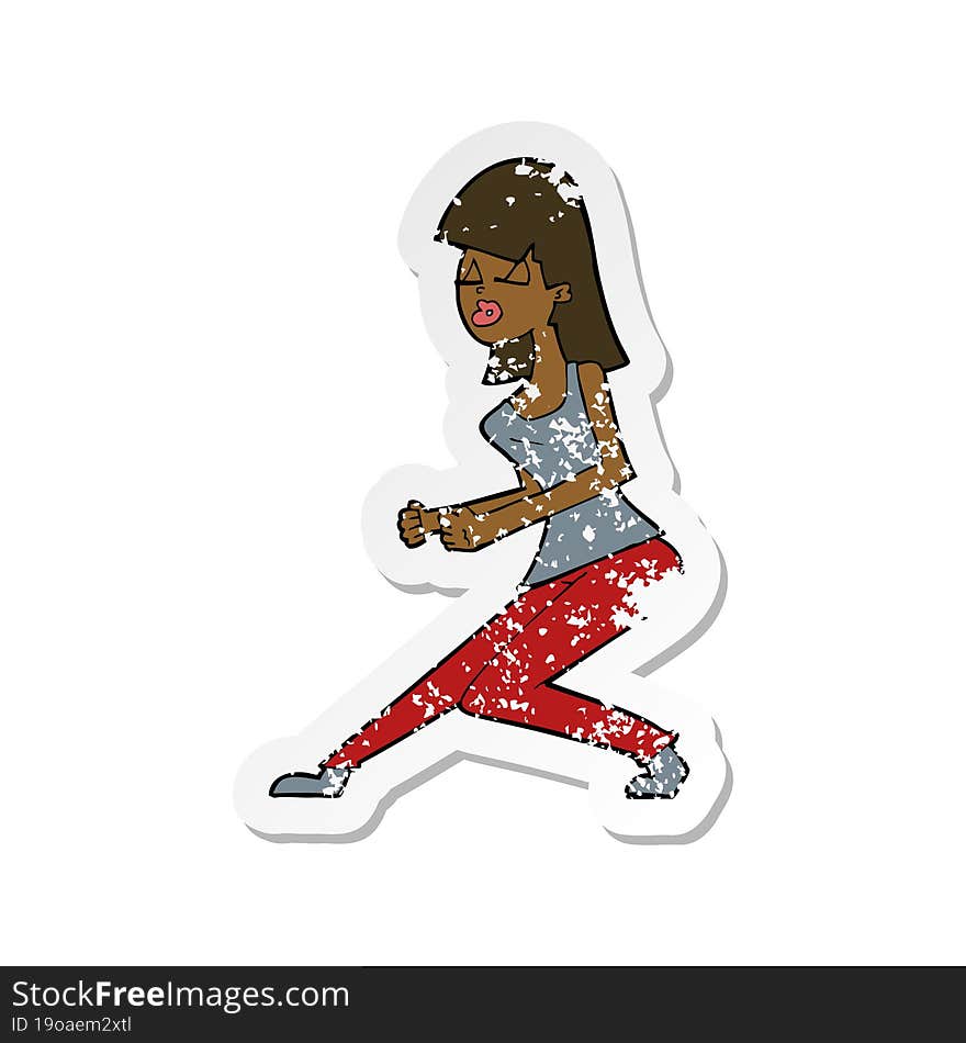 retro distressed sticker of a cartoon crazy dancing girl