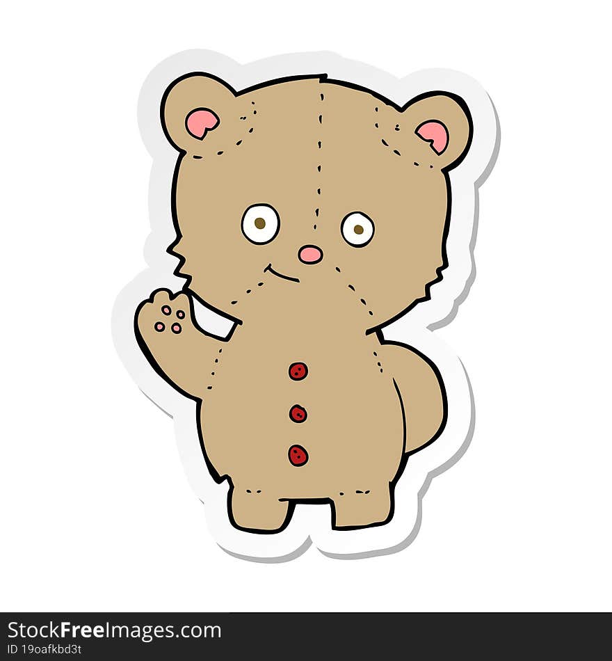 sticker of a cartoon teddy bear waving