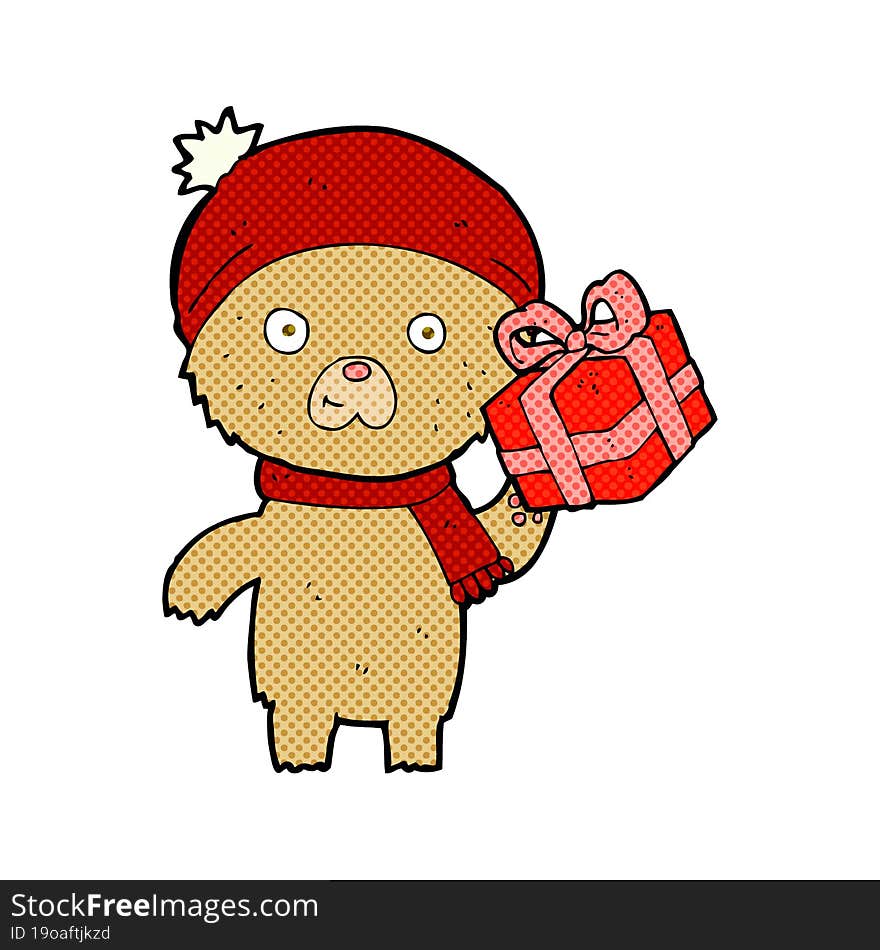 Cartoon Christmas Teddy Bear With Present