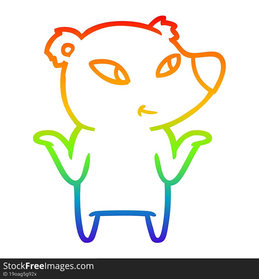 Rainbow Gradient Line Drawing Cute Cartoon Bear Shrugging Shoulders