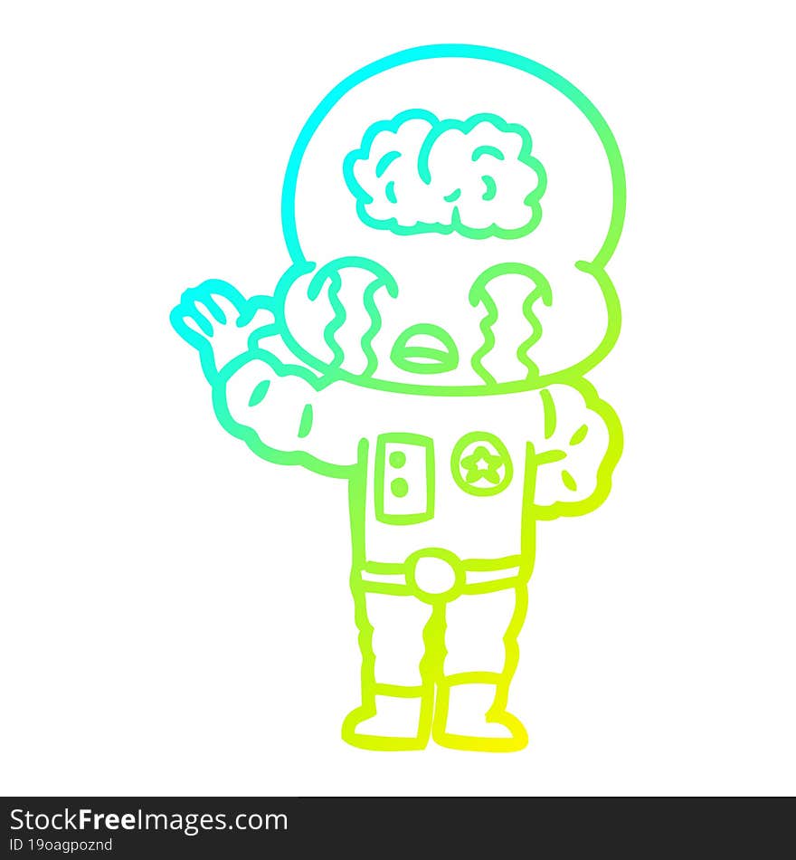 cold gradient line drawing cartoon big brain alien crying