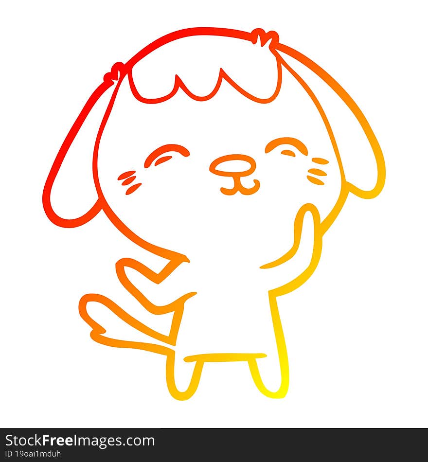 warm gradient line drawing of a happy cartoon dog