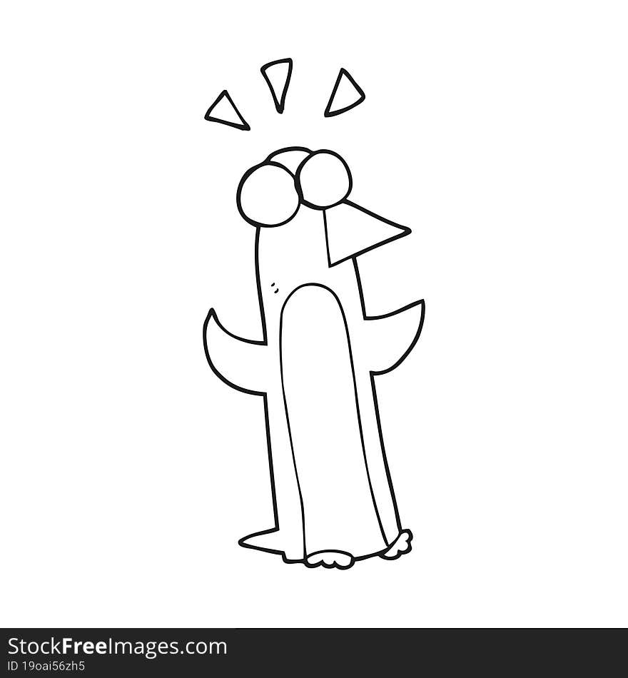 Black And White Cartoon Surprised Penguin