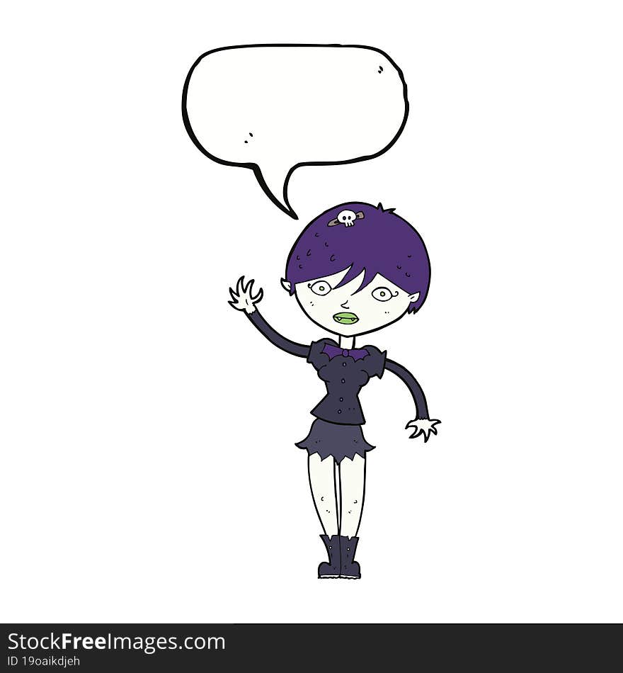 Cartoon Vampire Girl Waving With Speech Bubble