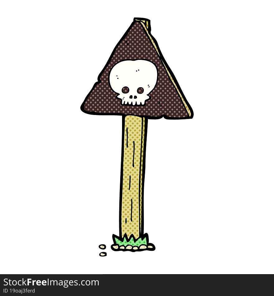 cartoon spooky skull signpost