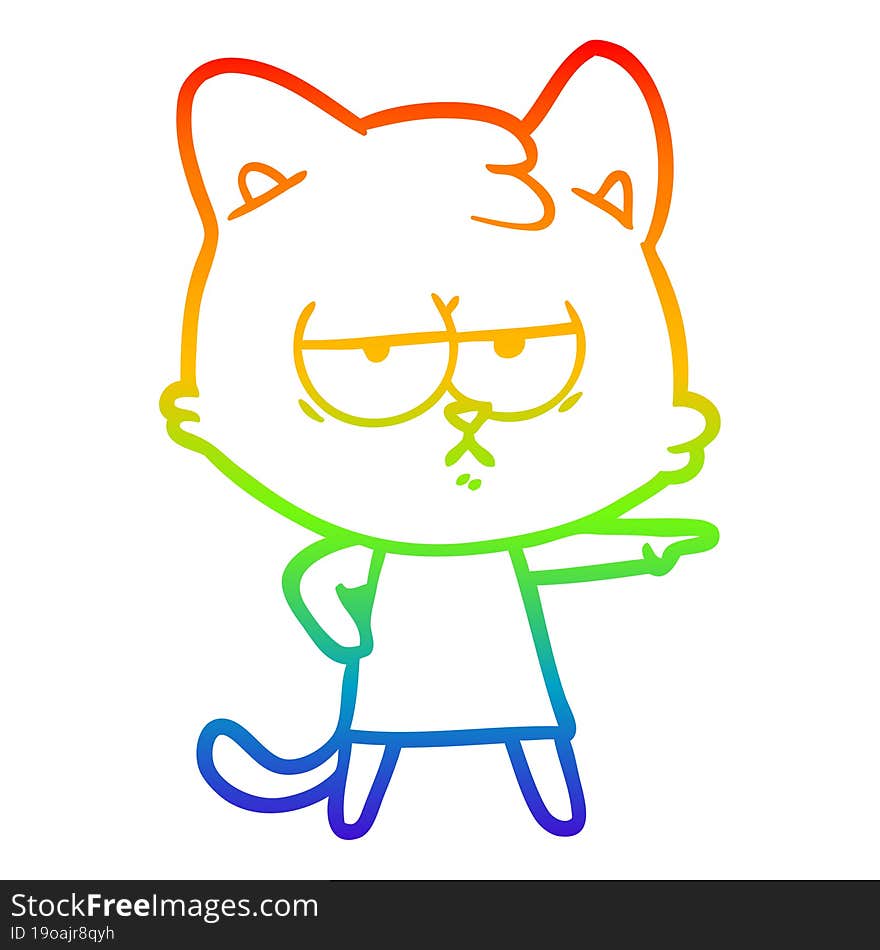 rainbow gradient line drawing bored cartoon cat pointing