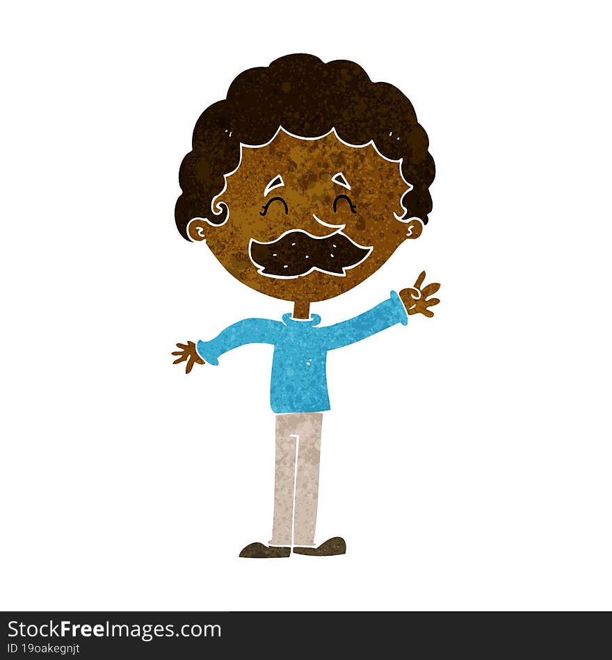 cartoon man with mustache waving