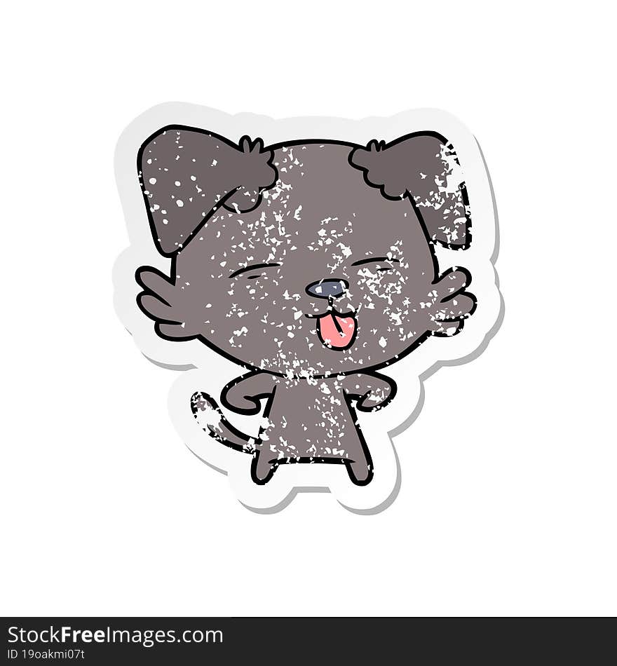 distressed sticker of a cartoon dog sticking out tongue