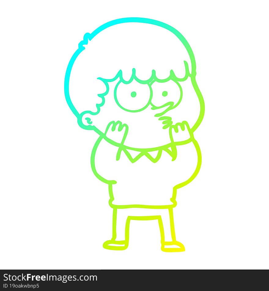 Cold Gradient Line Drawing Cartoon Curious Boy