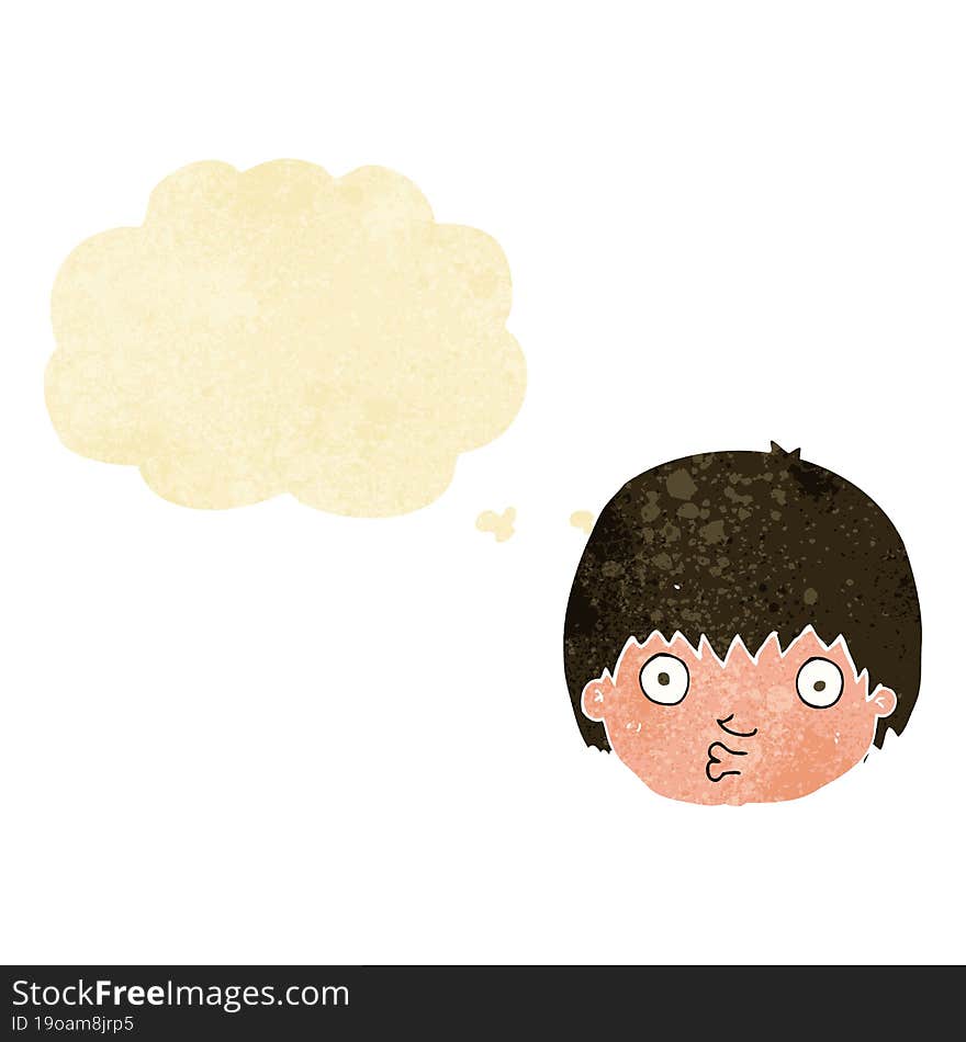 cartoon curious boy with thought bubble