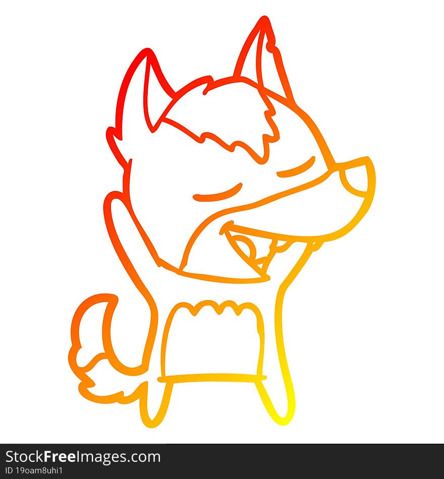 warm gradient line drawing of a cartoon wolf laughing