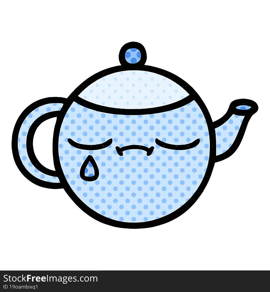 comic book style cartoon of a sad tea pot