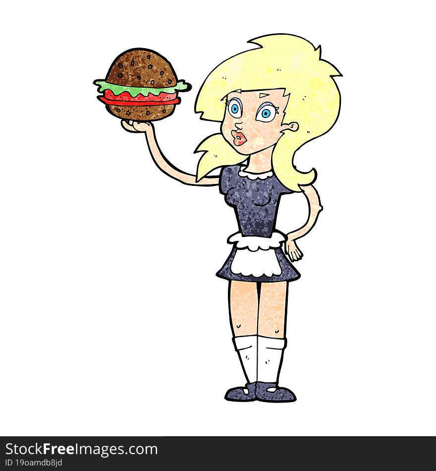 Cartoon Waitress With Burger