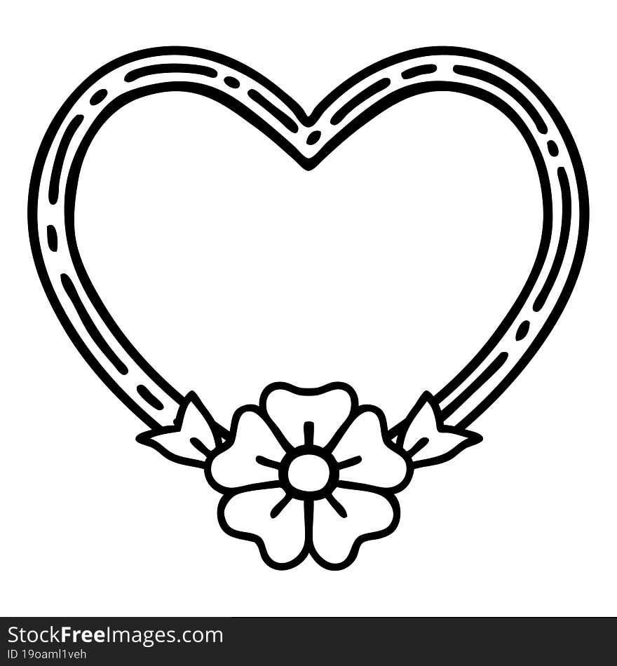 Black Line Tattoo Of A Heart And Flower