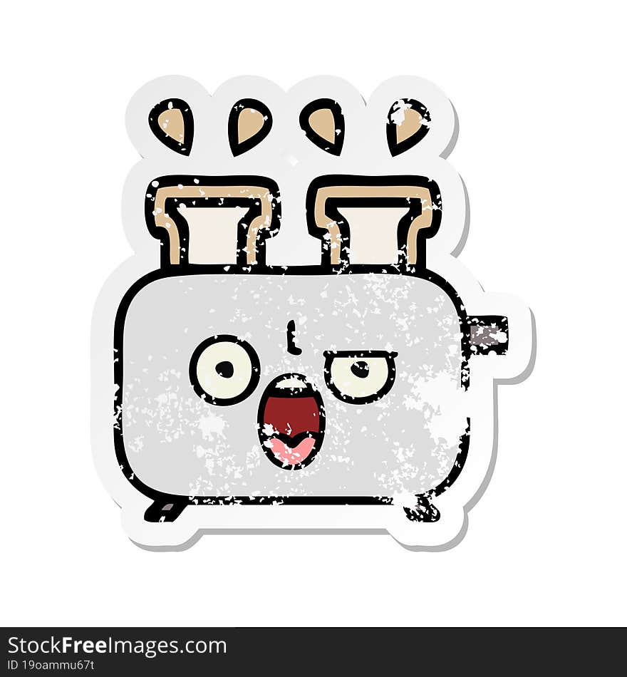 distressed sticker of a cute cartoon of a toaster