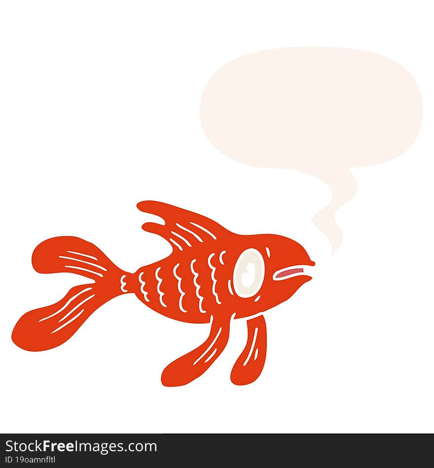 cartoon fish and speech bubble in retro style