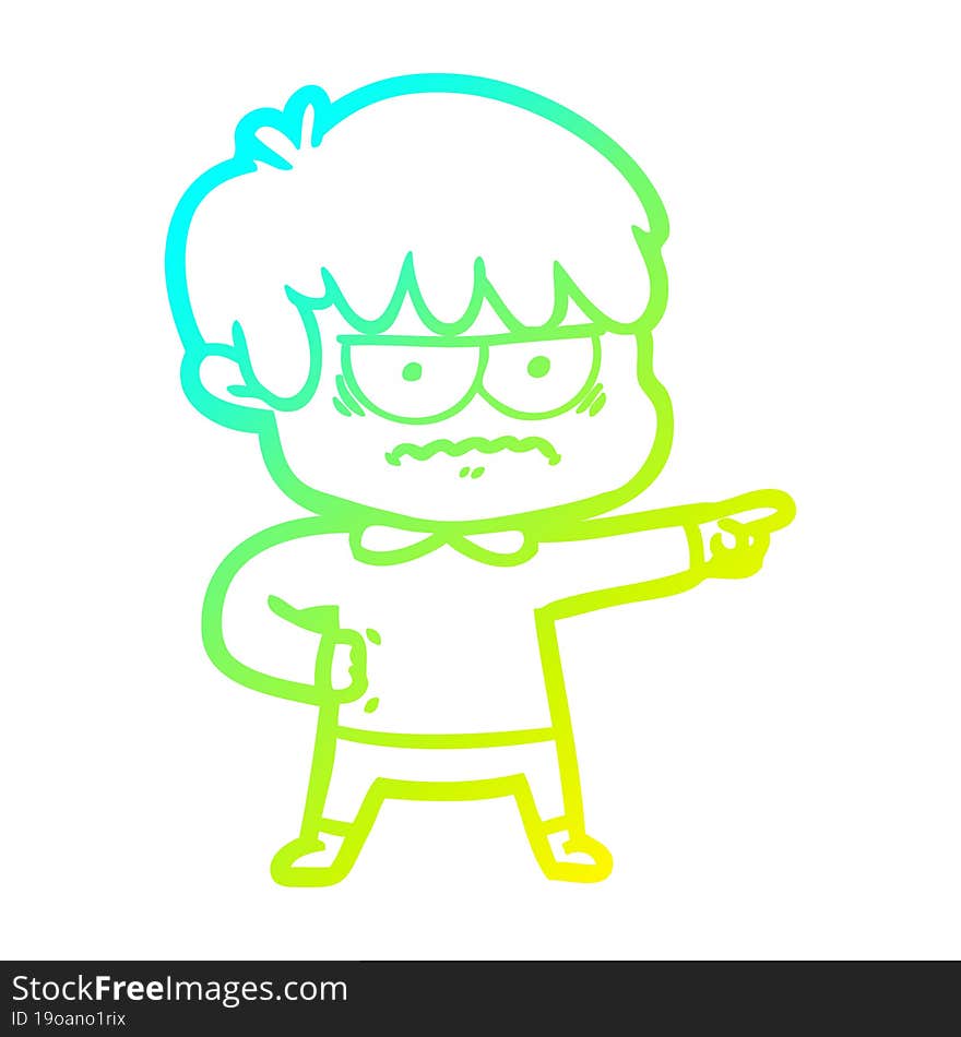 cold gradient line drawing annoyed cartoon boy