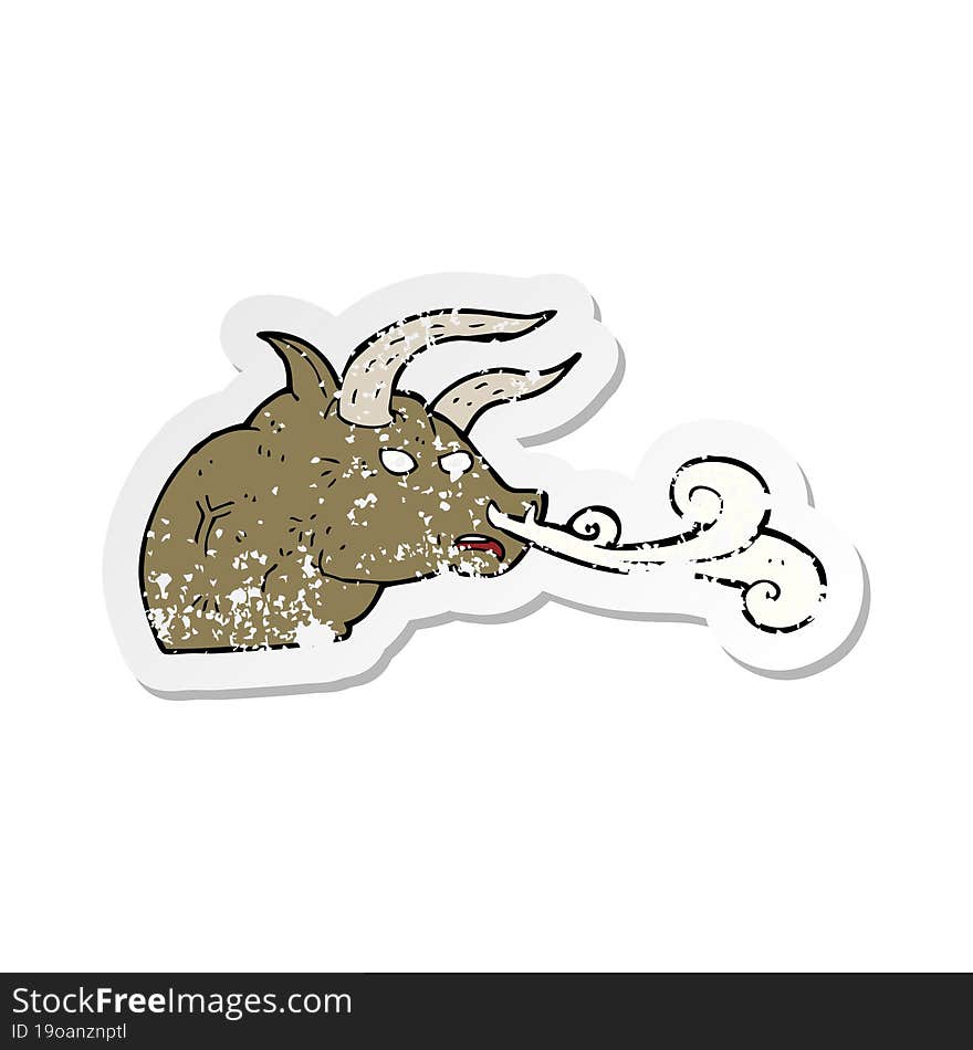 retro distressed sticker of a cartoon bull head