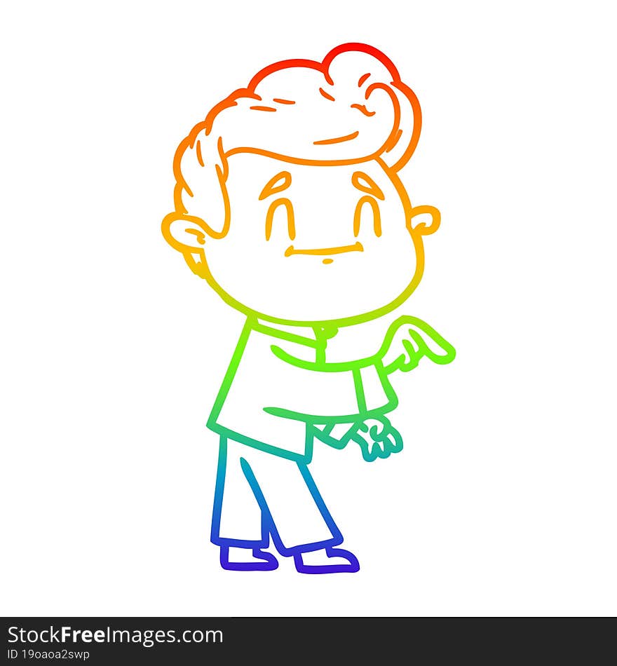 rainbow gradient line drawing of a happy cartoon man making point