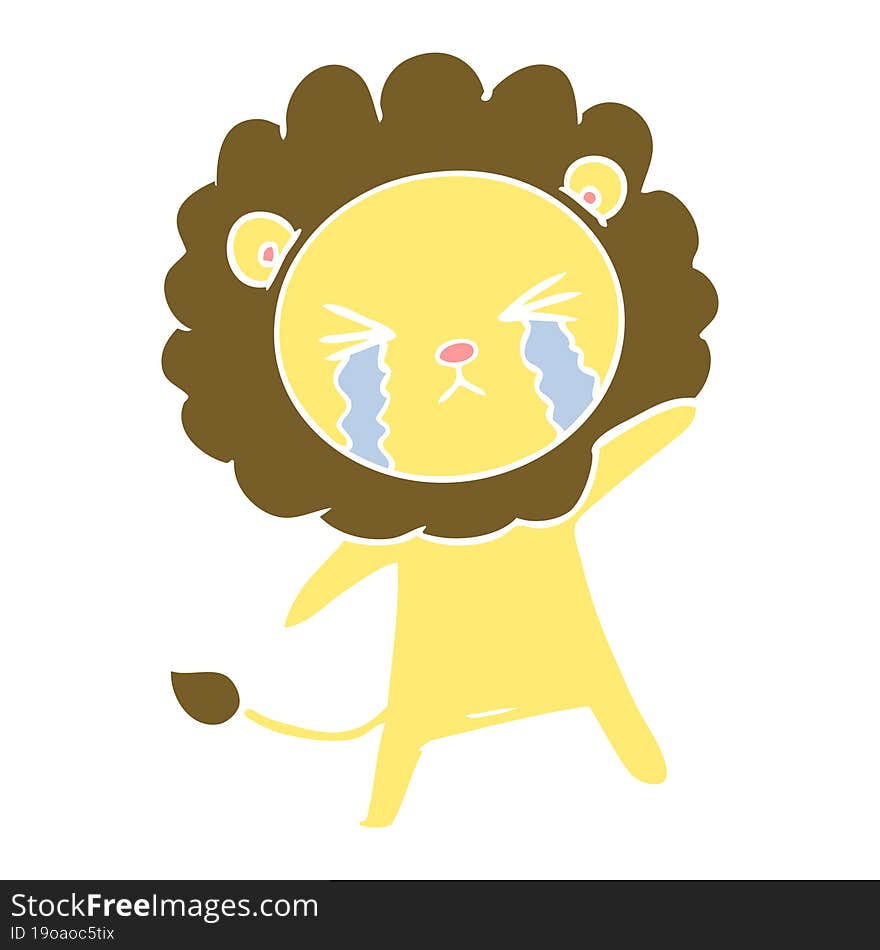 flat color style cartoon crying lion