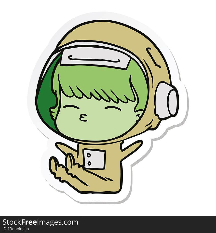 sticker of a cartoon curious astronaut