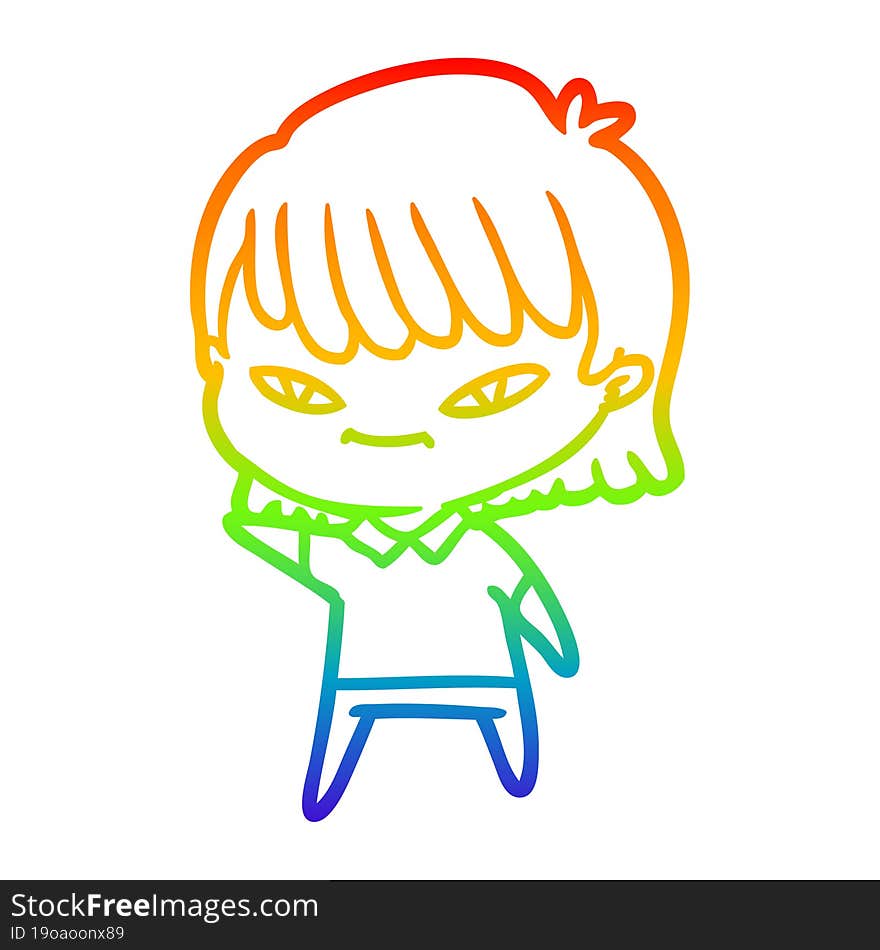 rainbow gradient line drawing of a cartoon woman