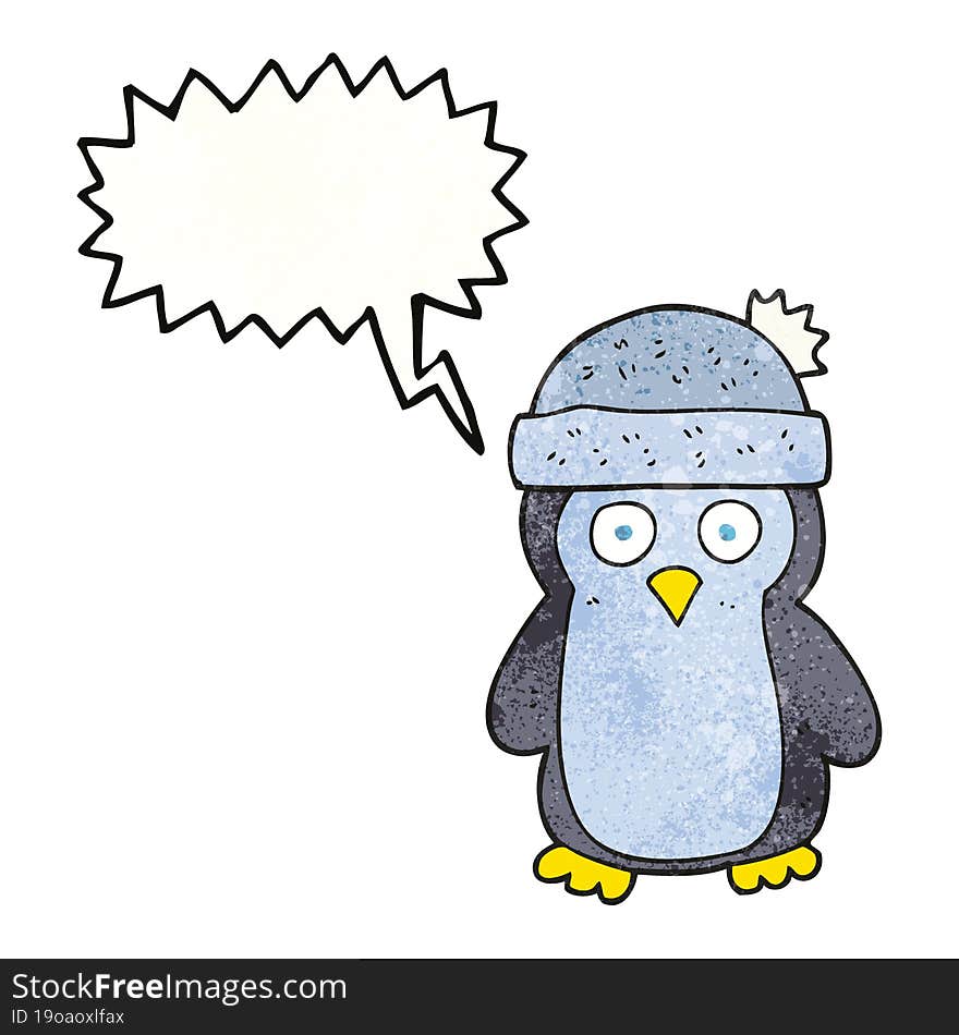 speech bubble textured cartoon penguin