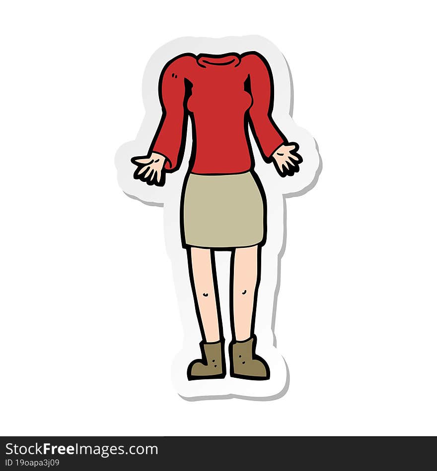 sticker of a cartoon female body with shrugging shoulders