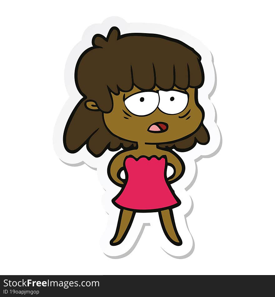 Sticker Of A Cartoon Tired Woman