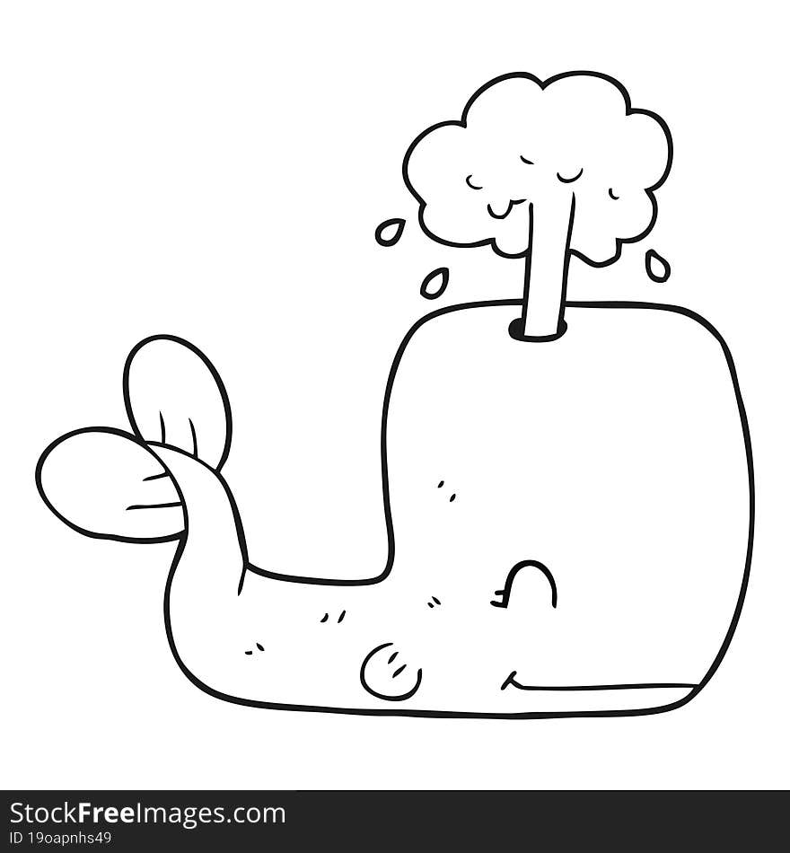 Black And White Cartoon Whale Spouting Water